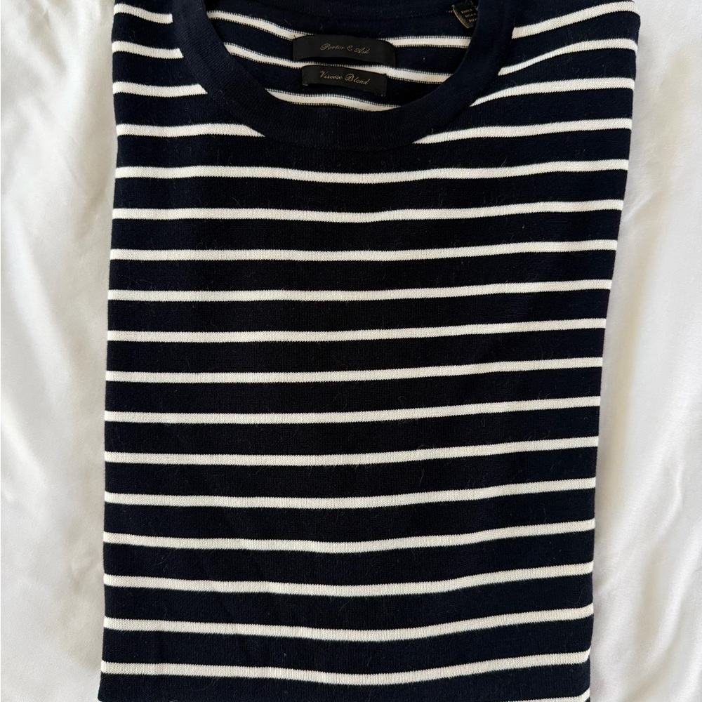Classic Nautical Striped Navy and White Short-Sleeve Knit Shirt Men’s Large - Picture 4 of 4